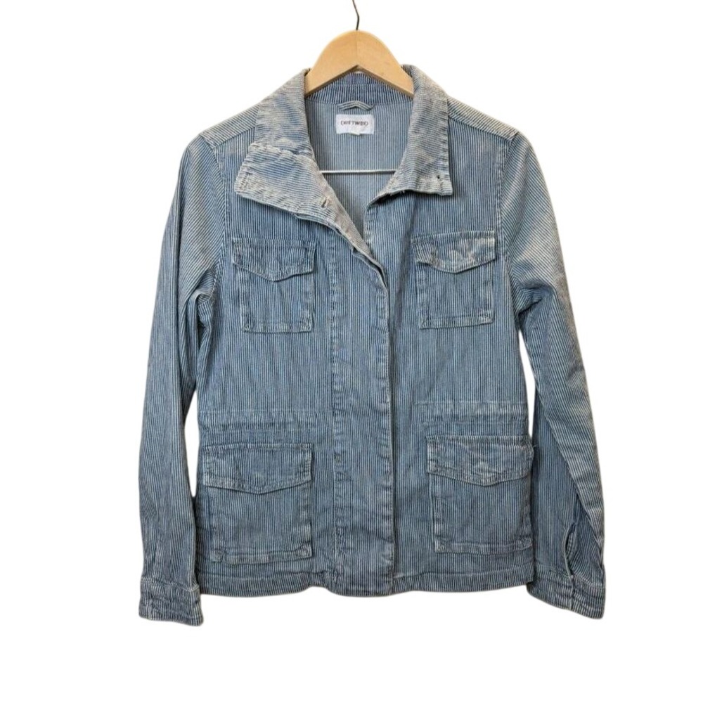 Driftwood Utility Jacket Women XS Blue White Striped Hickory Stripe Field Chore